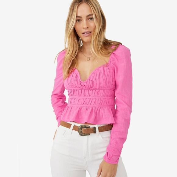 Free People Chloe Top Small Aurora Pink Cotton Barbie Girlcore Coquette Summer - Picture 5 of 16